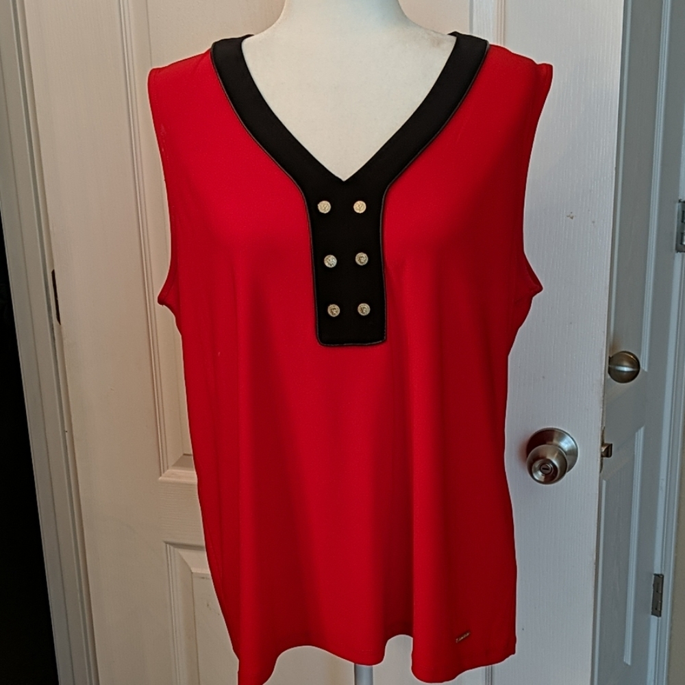 Anne Klein red and black top